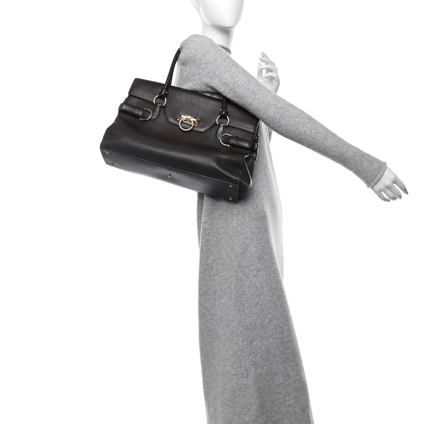 Calfskin Gancini Top Handle Satchel Brown