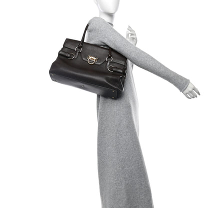 Salvatore Ferragamo Calfskin Gancini Top Handle Satchel Brown 2 of 12