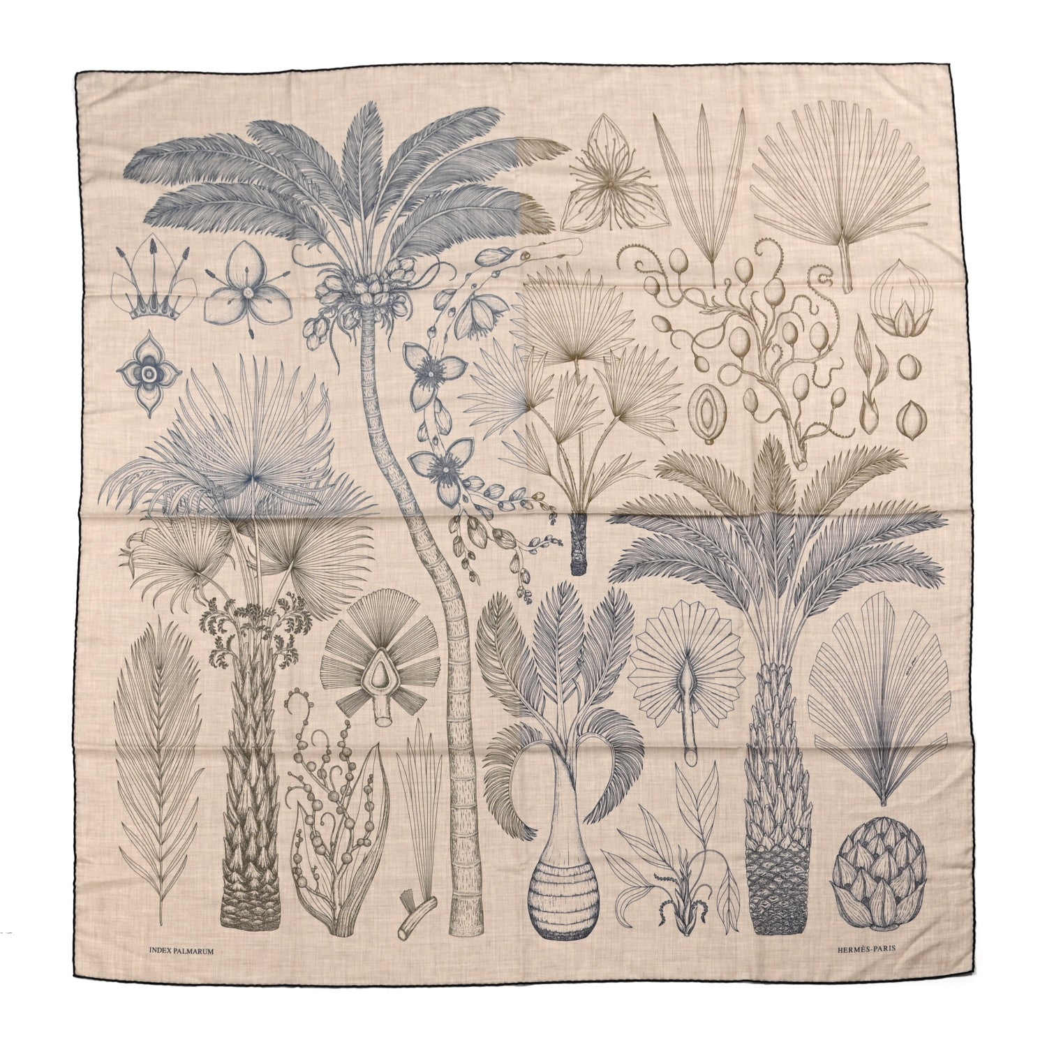 Hermes Cashmere Silk Index Palmarum Finesse Shawl 140 Naturel Bleu 1 of 6