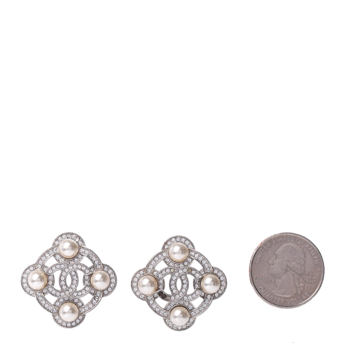 Pearl Crystal CC Earrings Silver