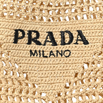 Prada Yarn Raffia Effect Crochet Logo Embroidered Tote Bag Naturale 9 of 9