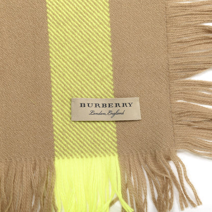 Burberry Cashmere Half Mega Check Fringe Scarf Neon Yellow 3 of 4