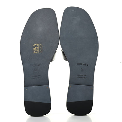 Hermes Box Calfskin Oran Sandals 38 Black 5 of 8