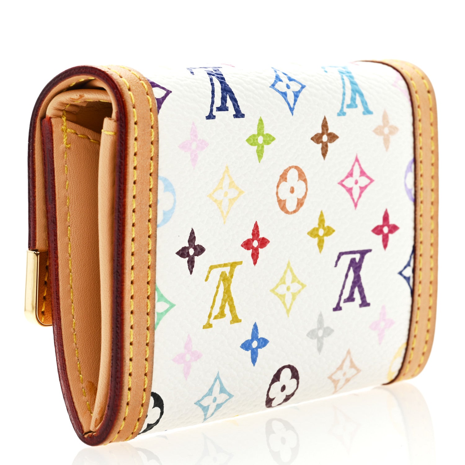 Louis Vuitton Monogram Multicolor Porte-Monnaie Plat Coin Purse White 3 of 6