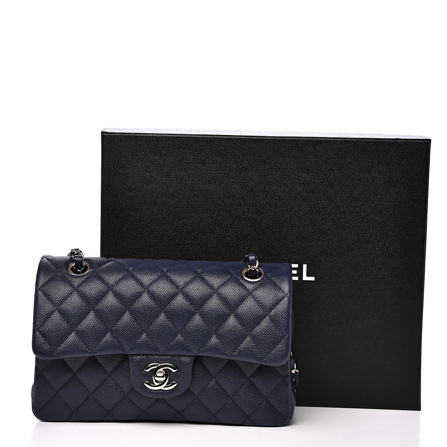 Caviar Quilted Small Double Flap Navy