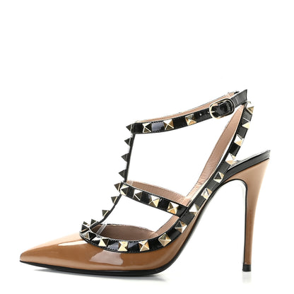 Valentino Garavani Patent Rockstud Ankle Strap Pumps 35.5 Noisette Black 1 of 15
