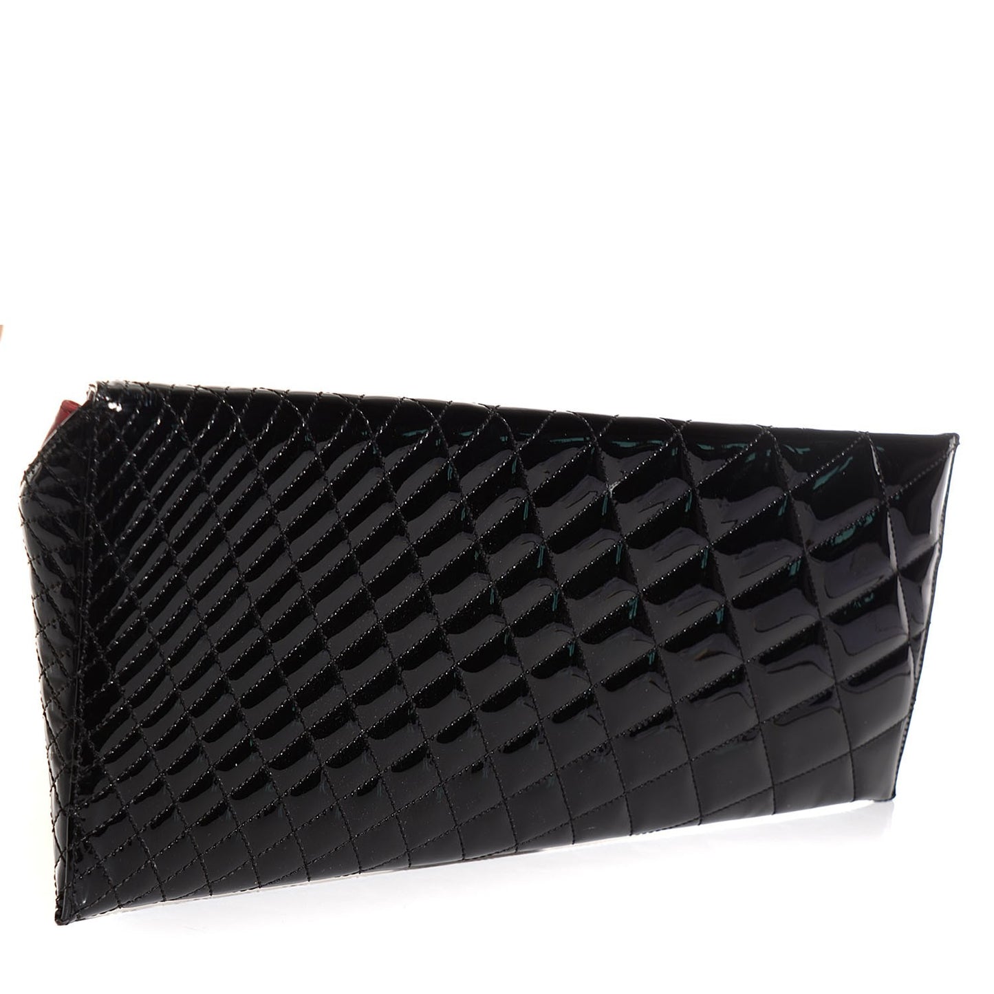 Patent Calfskin Geometric Quilted Large Kaleidoscope Clutch Black