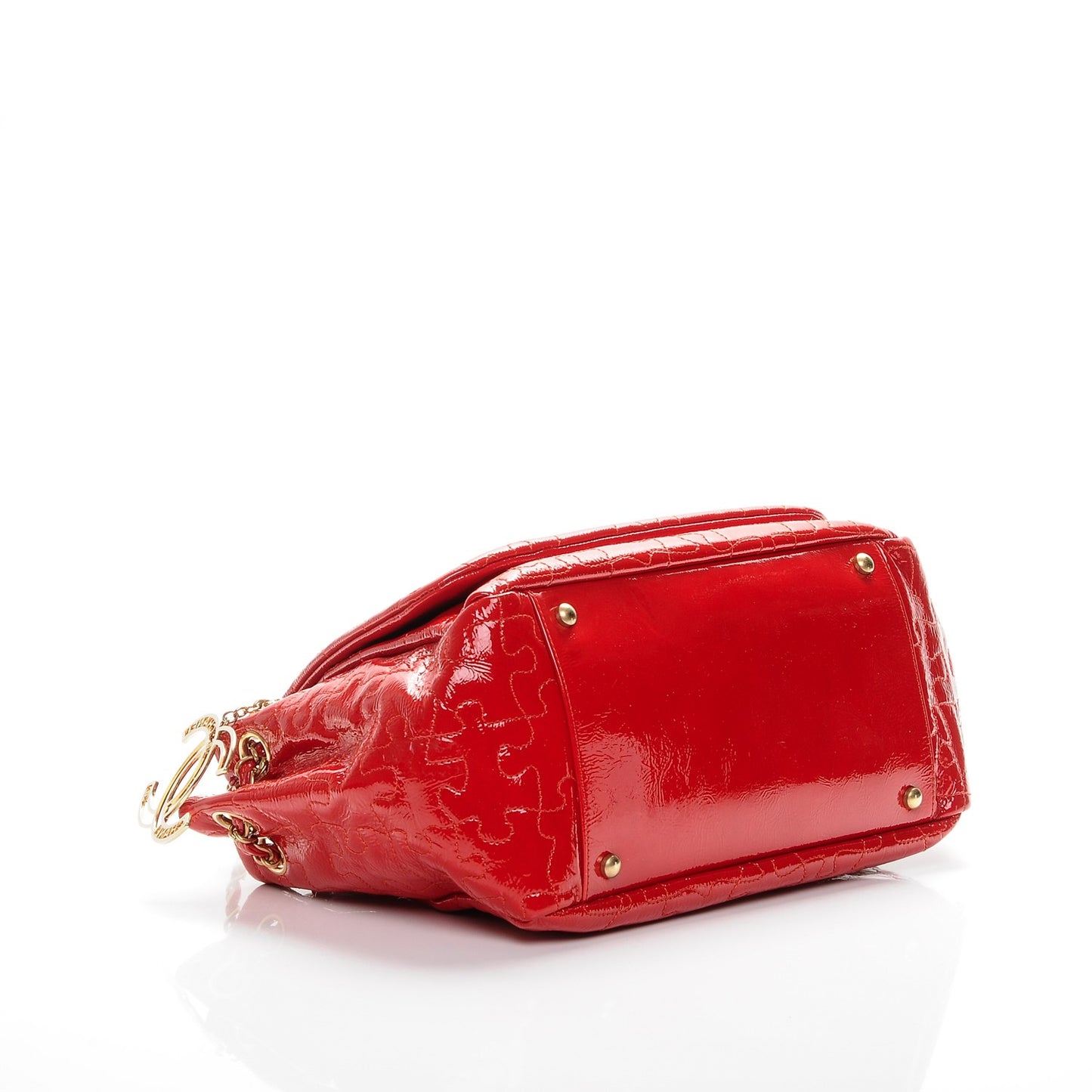 Crackled Patent Puzzle Accordion Flap Bag Red