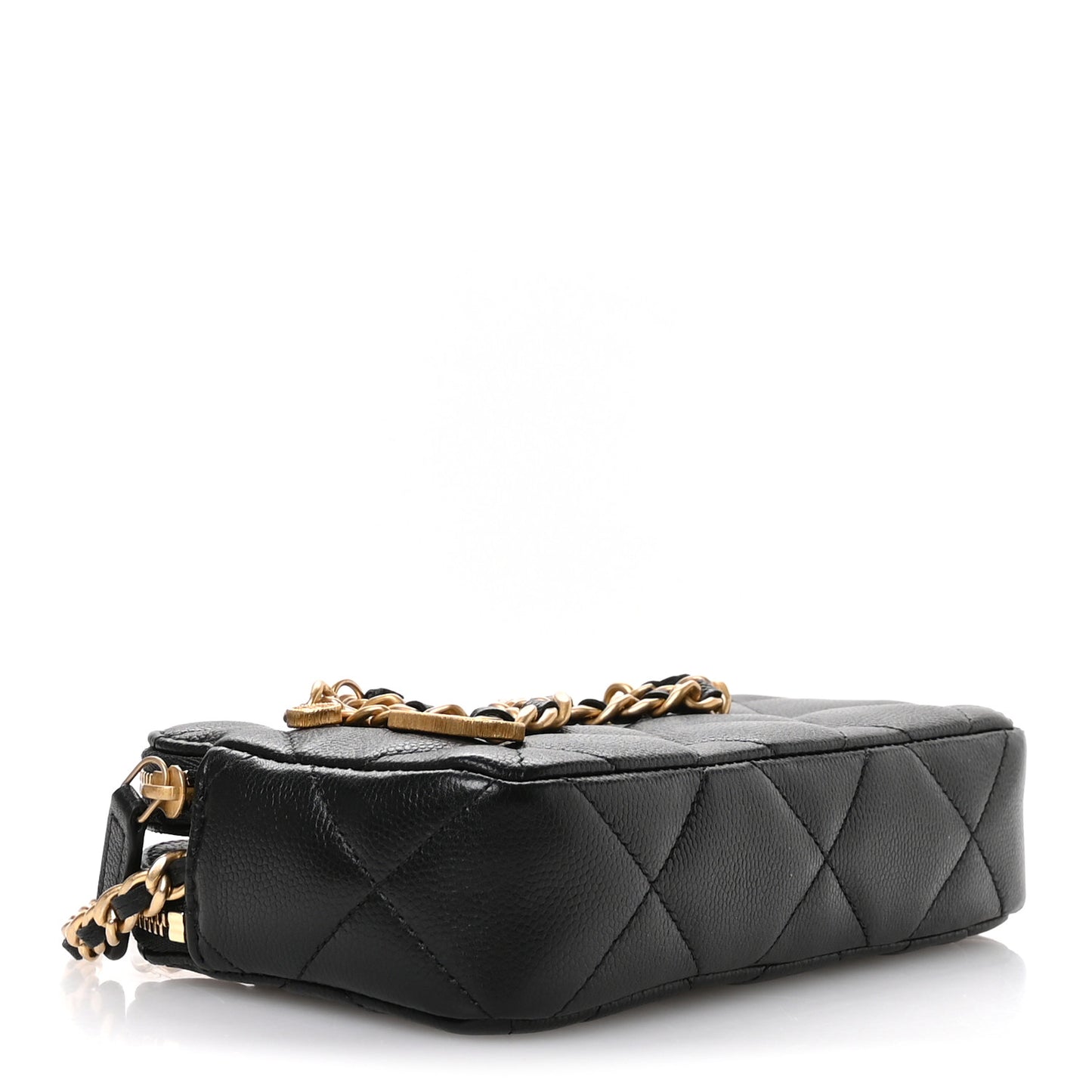 Caviar Quilted Top Handle Phone Holder With Chain Black