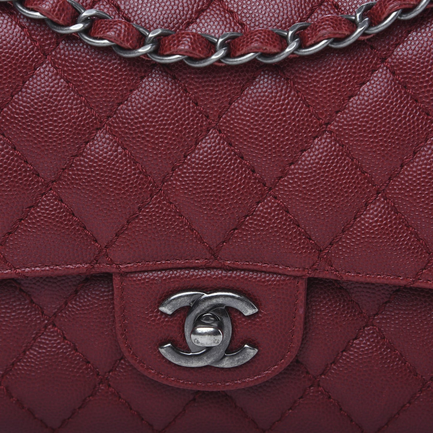 Caviar Quilted Medium Double Flap Dark Red