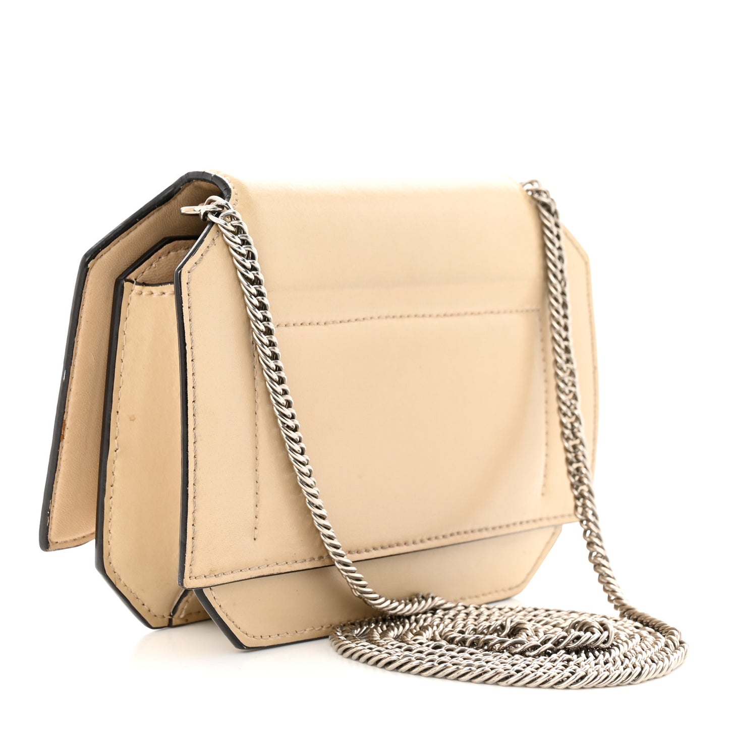 Calfskin Bow Cut Chain Wallet Beige