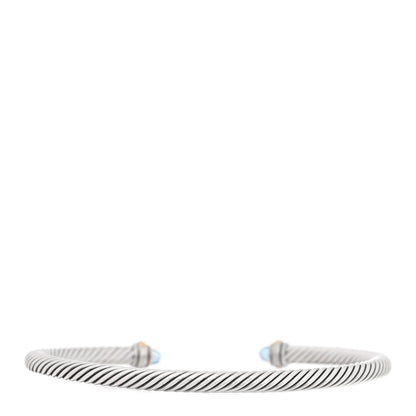 David Yurman Sterling Silver 18K Yellow Gold Blue Topaz 4mm Cable Classics Bracelet 2 of 3