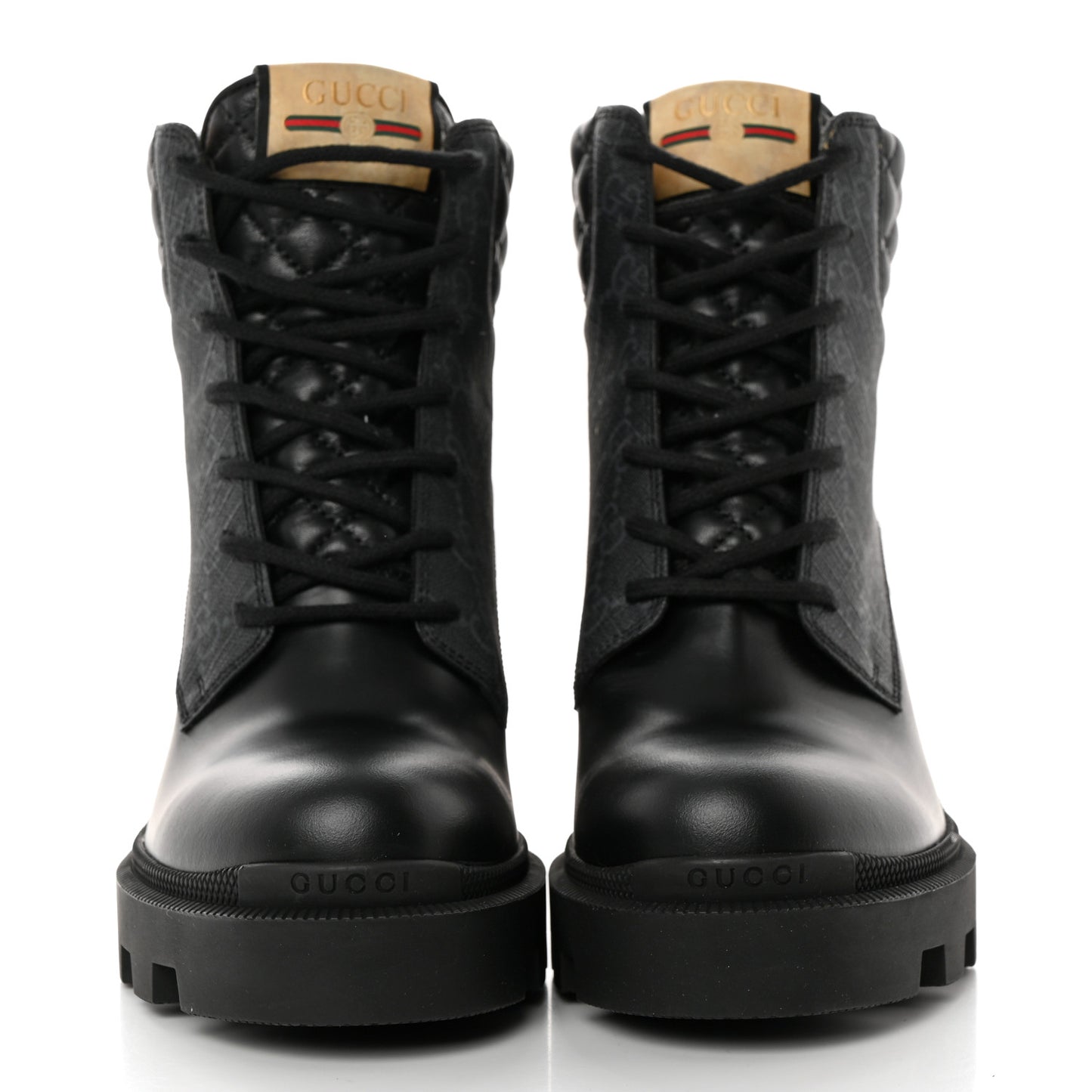 Apollo Calfskin GG Supreme Nappa Samoa Quilted Lace Up Ankle Boots 39.5 Black