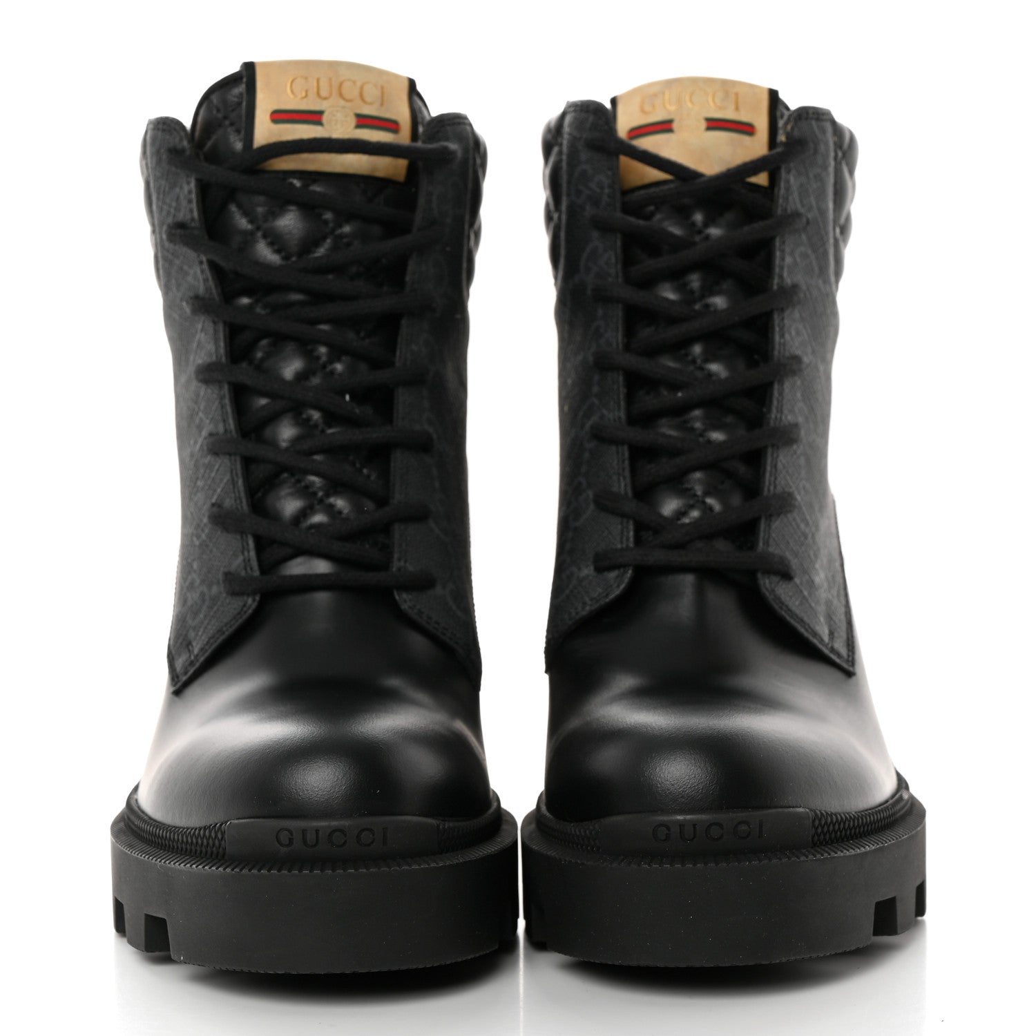 Gucci Apollo Calfskin GG Supreme Nappa Samoa Quilted Lace Up Ankle Boots 39.5 Black 2 of 9