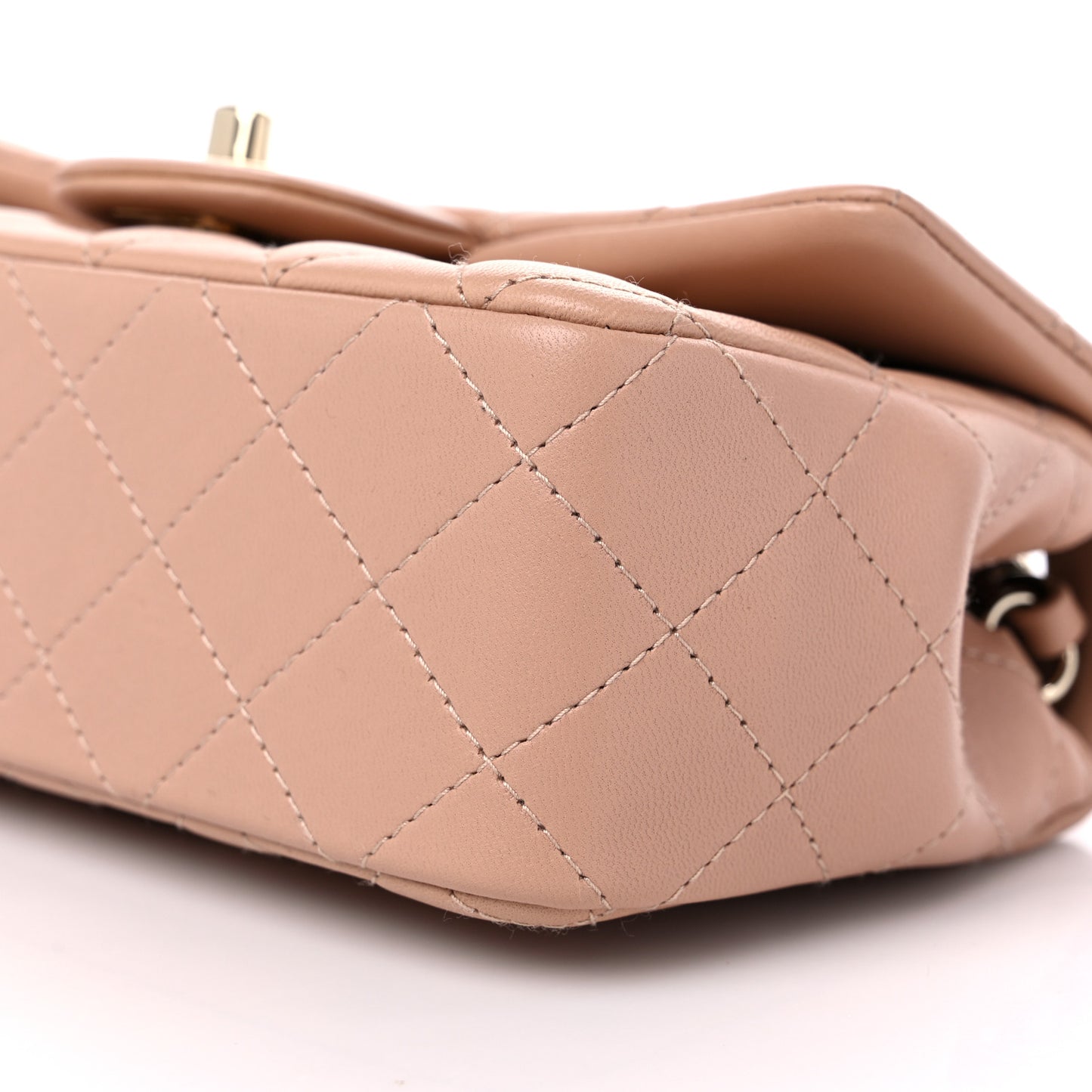 Lambskin Quilted Mini Rectangular Flap Beige
