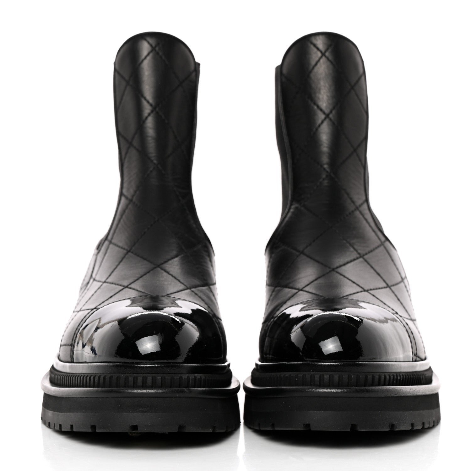 Chanel Calfskin Patent Cap Toe Quilted Short Boots 39.5 Black 2 of 11