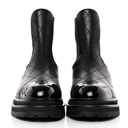 Chanel Calfskin Patent Cap Toe Quilted Short Boots 39.5 Black 2 of 11