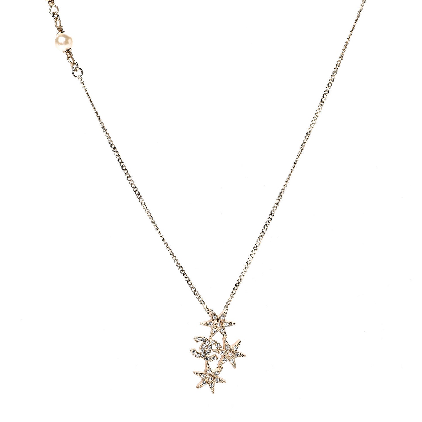 Crystal Pearl CC Star Necklace Gold