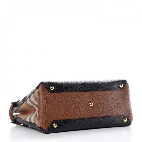 Burberry Grainy Calfskin House Check Two Tone Medium Banner Tote Black Brown 4 of 18