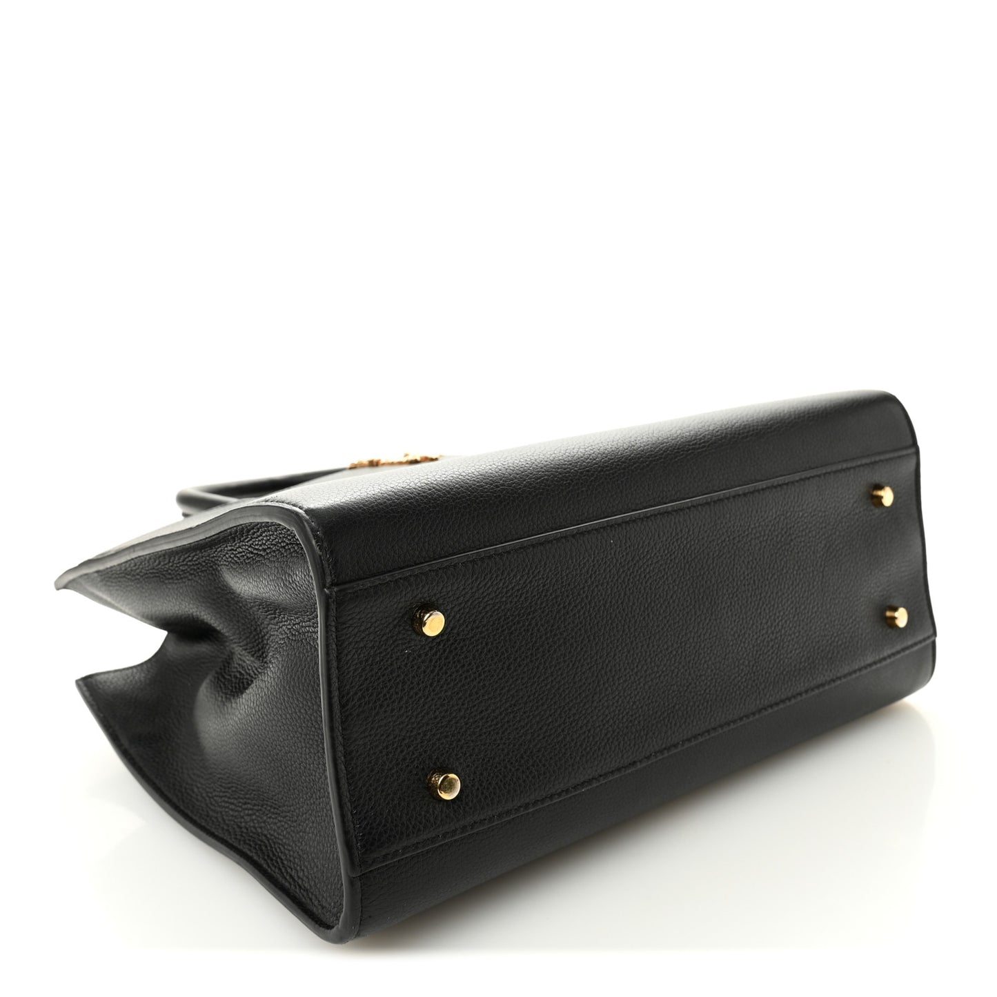 Grainy Calfskin Large Virtus Top Handle Tote Black