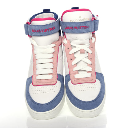 Louis Vuitton Sheepskin Embossed Suede Calfskin Womens Boombox High-Top Sneakers 37.5 White Denim Blue 5 of 10