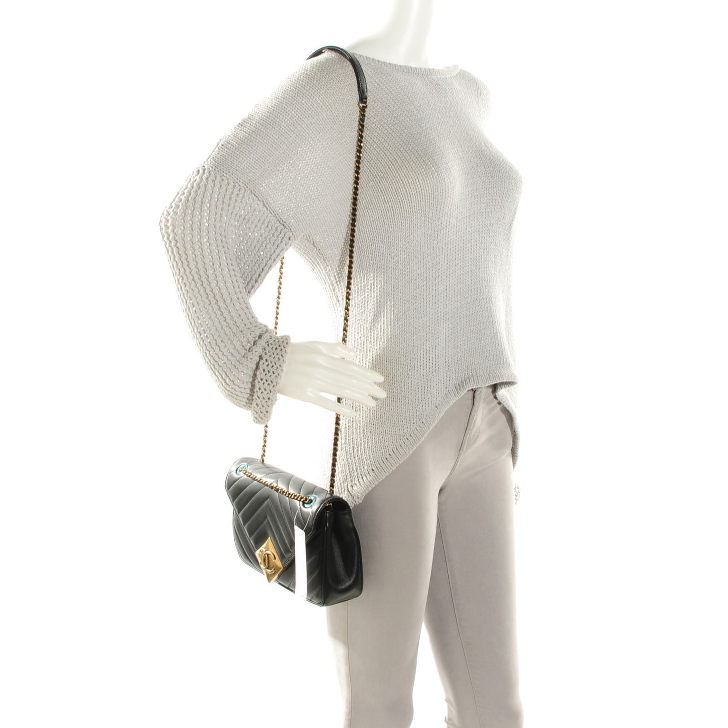 Lambskin Chevron Quilted Mini Pyramid CC Flap Black