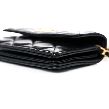 Chanel Lambskin Quilted Pearl Crown Clutch With Chain Black 10 of 13