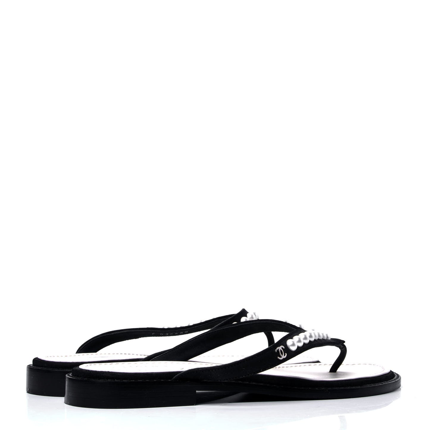 Suede Pearl Thong Sandals 37.5 Black