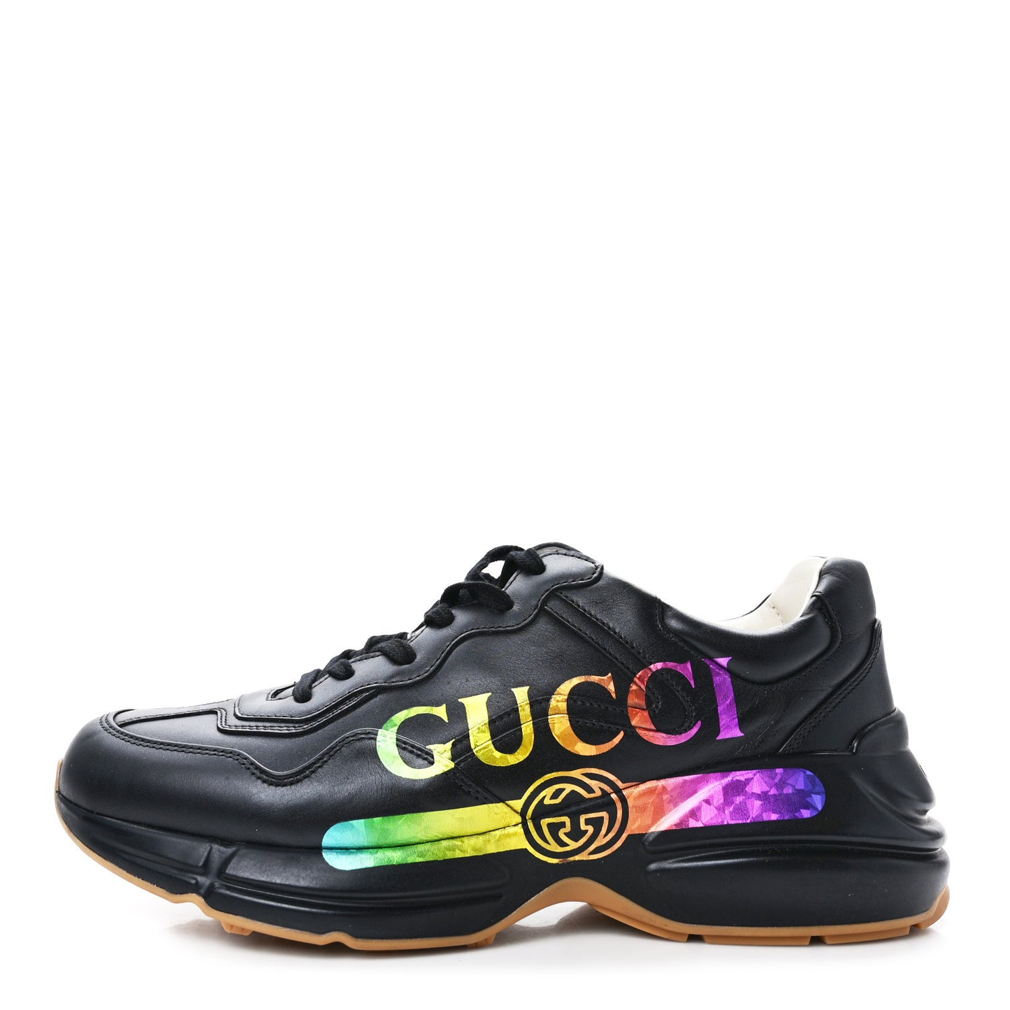 Calfskin Iridescent Logo Mens Rhyton Sneakers 8 Black