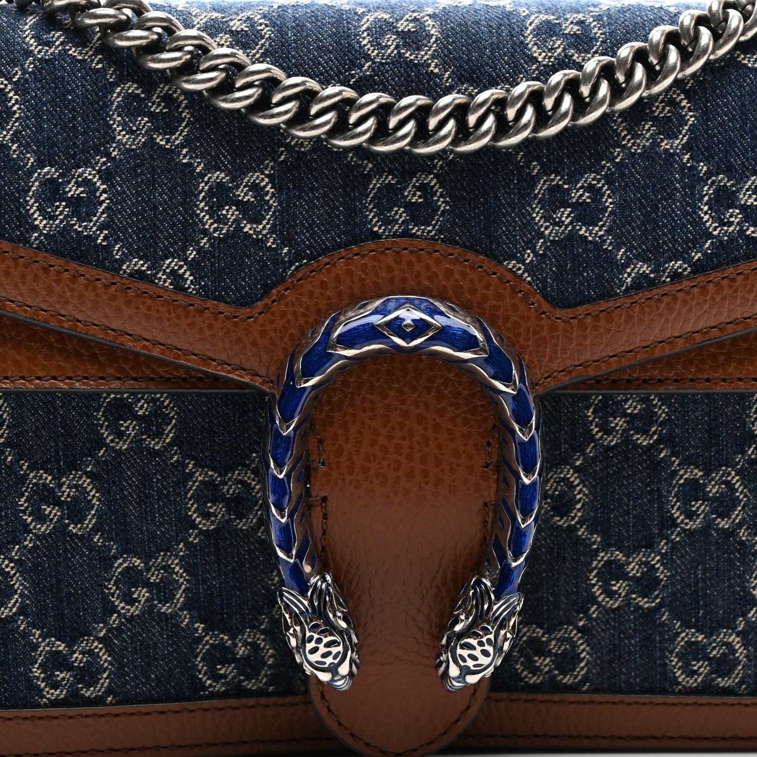 Gucci New Denim GG Monogram Dollar Calfskin Enamel Small Dionysus Shoulder Bag Blue Tea Cuir Epilog Electric Blue 8 of 11