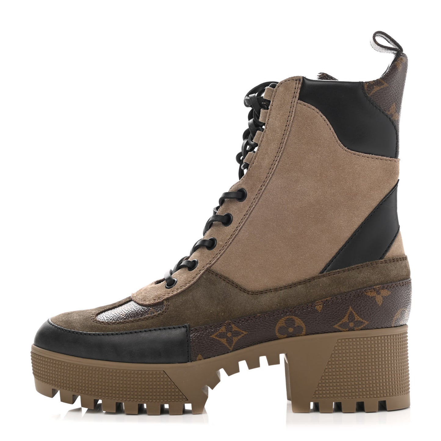 Suede Calfskin Monogram Laureate Platform Desert Boots 38.5 Taupe