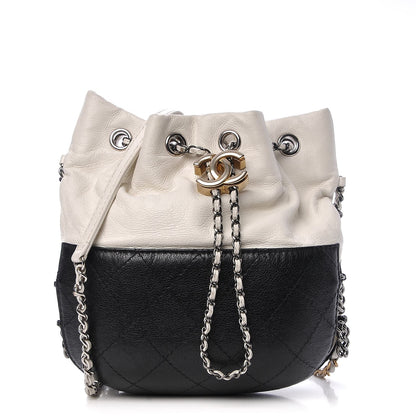 Chanel Aged Calfskin Quilted Small Gabrielle Bucket White Black 1 of 7