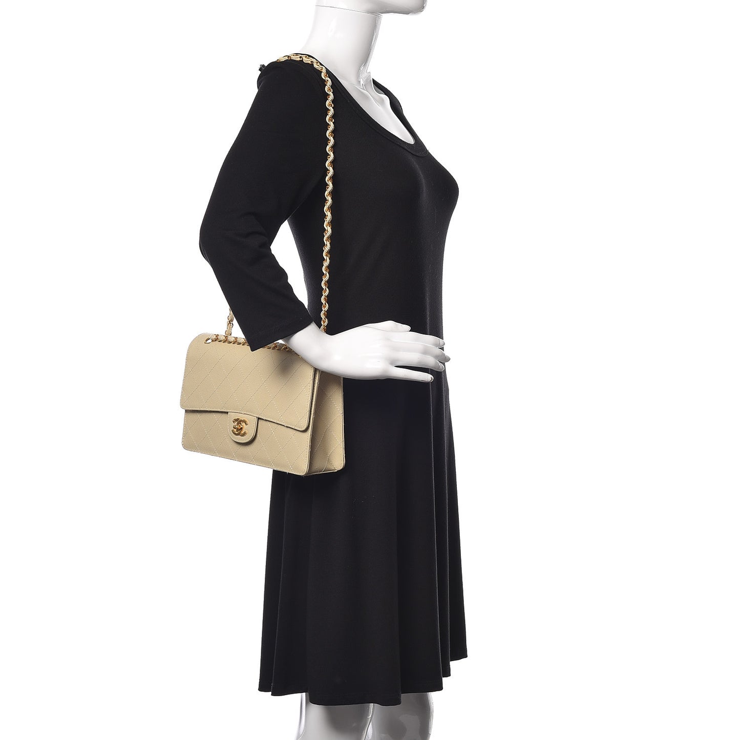 Caviar Stitch Medium Single Flap Beige Clair