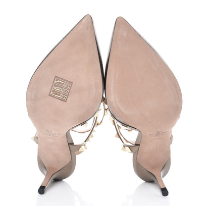 Valentino Garavani Metallic Pebbled Calfskin Rockstud Ankle Strap 65mm Pumps 36.5 Sasso 5 of 9