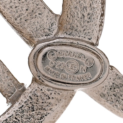 Chanel Crystal Double Heart Logo Brooch Silver 3 of 4