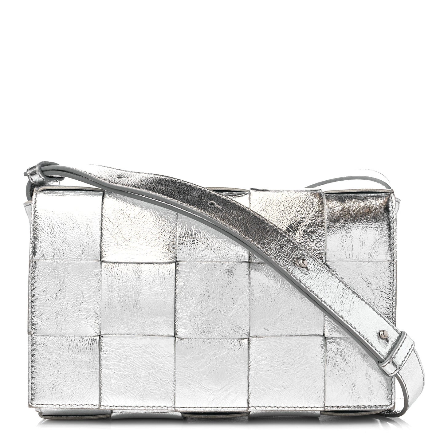 Metallic Lambskin Maxi Intrecciato Cassette Crossbody Bag Silver