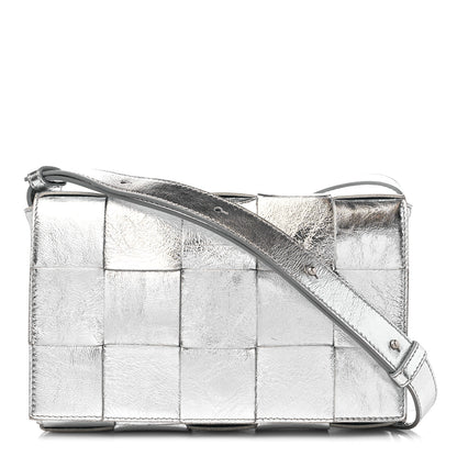 Bottega Veneta Metallic Lambskin Maxi Intrecciato Cassette Crossbody Bag Silver 1 of 9