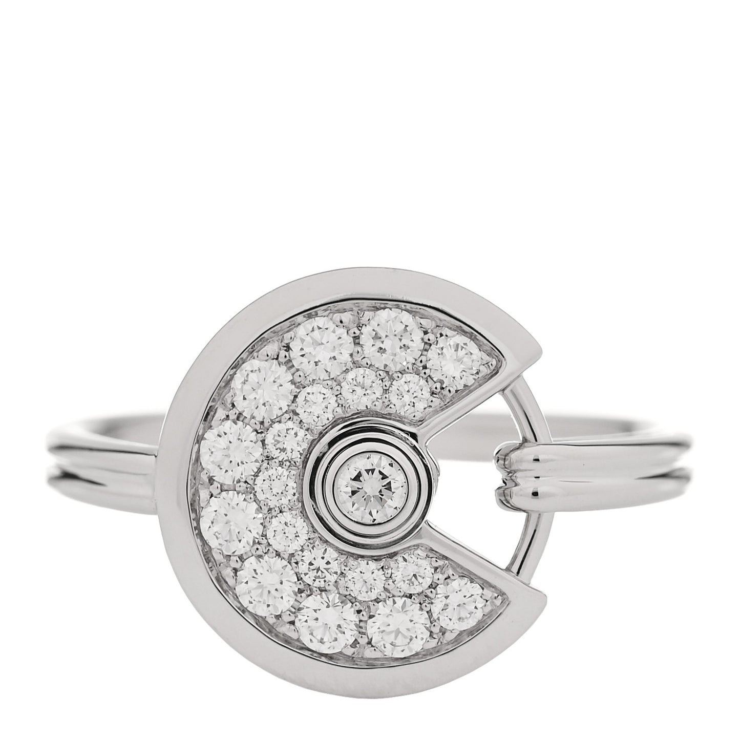 18K White Gold Diamond Amulette de Cartier Paved Ring 51 5.75