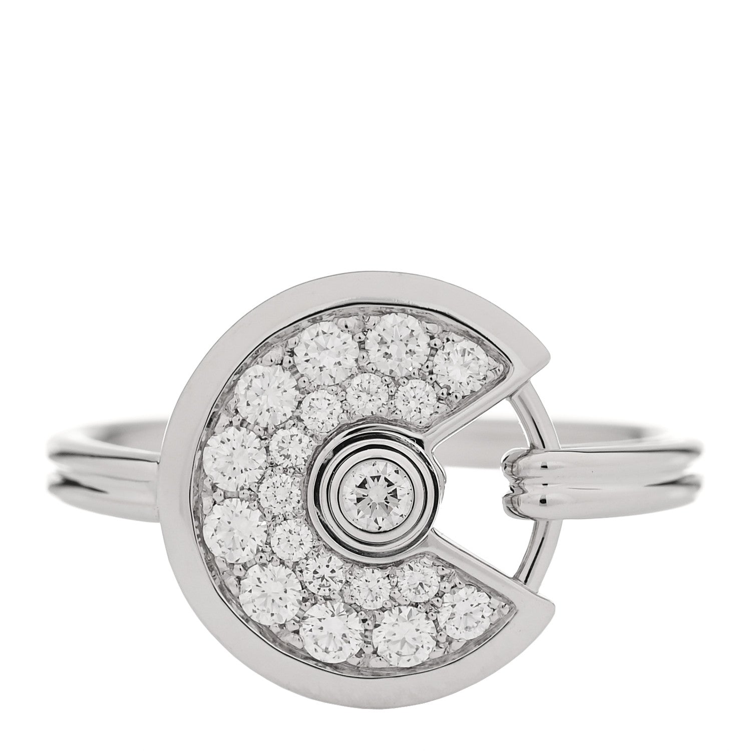 Cartier 18K White Gold Diamond Amulette de Cartier Paved Ring 51 5.75 1 of 5