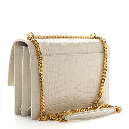 Saint Laurent Calfskin Crocodile Embossed Medium Monogram Sunset Blanc Vintage 3 of 14