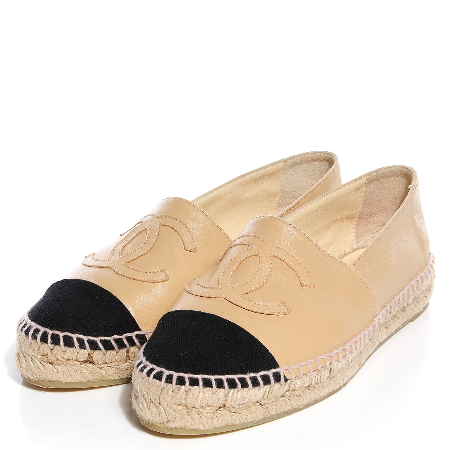 Chanel Lambskin CC Espadrilles Beige Black 36 3 of 8