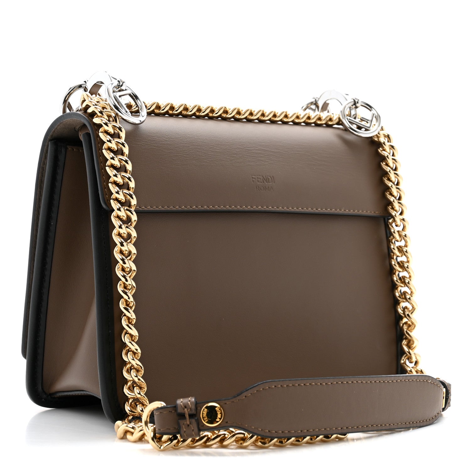 Fendi Vitello Century F is Fendi Bi-Color FF 1974 Embossed Small Kan I Shoulder Bag Maya Black 3 of 12