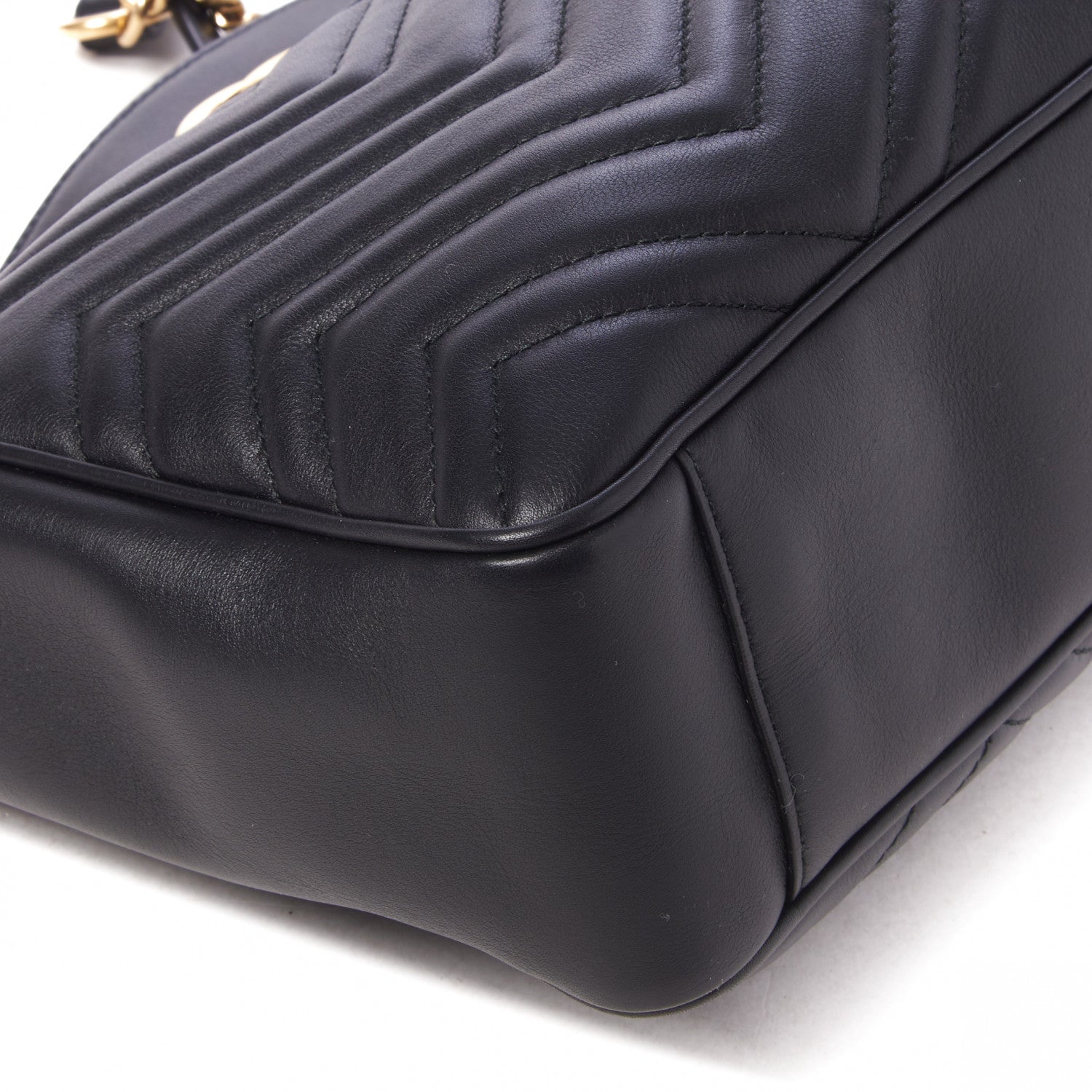 Gucci Calfskin Matelasse Medium GG Marmont Open Top Shoulder Bag Black 6 of 9