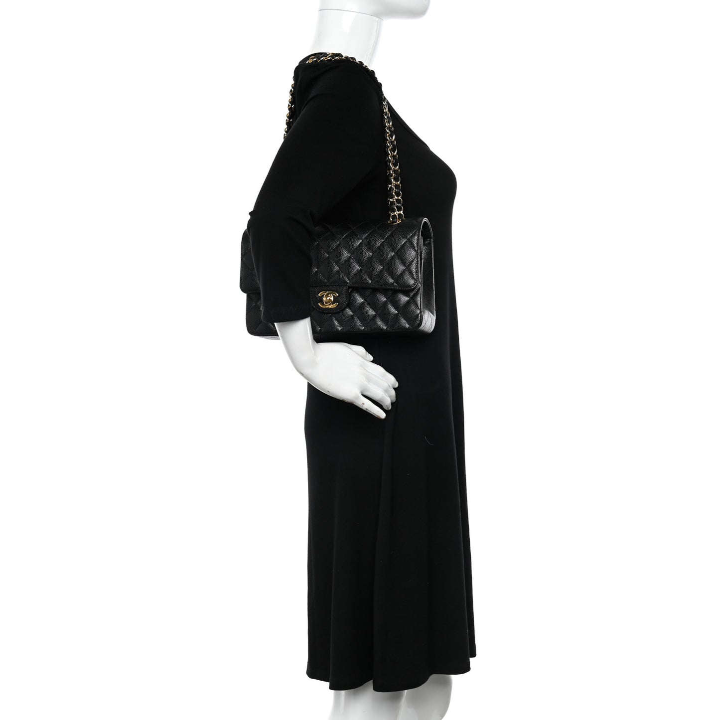 Caviar Quilted Medium Double Flap Black