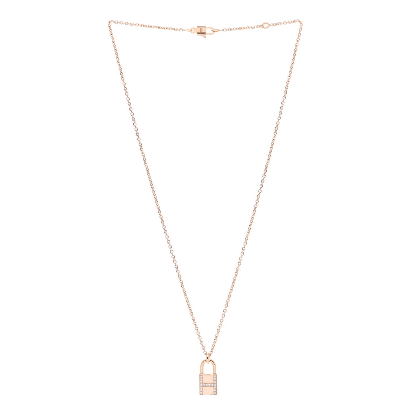 18K Rose Gold Diamond Amulettes Cadenas Pendant Necklace