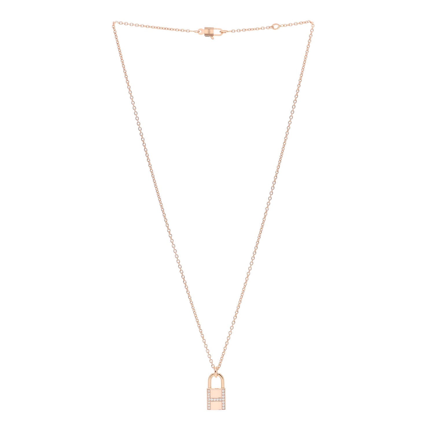 Hermes 18K Rose Gold Diamond Amulettes Cadenas Pendant Necklace 3 of 5