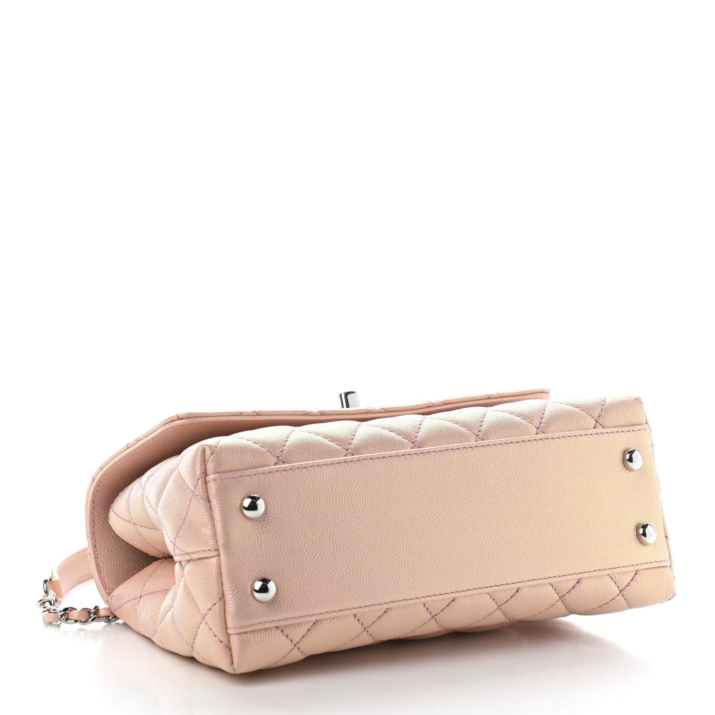 Iridescent Caviar Quilted Mini Coco Handle Flap Pink