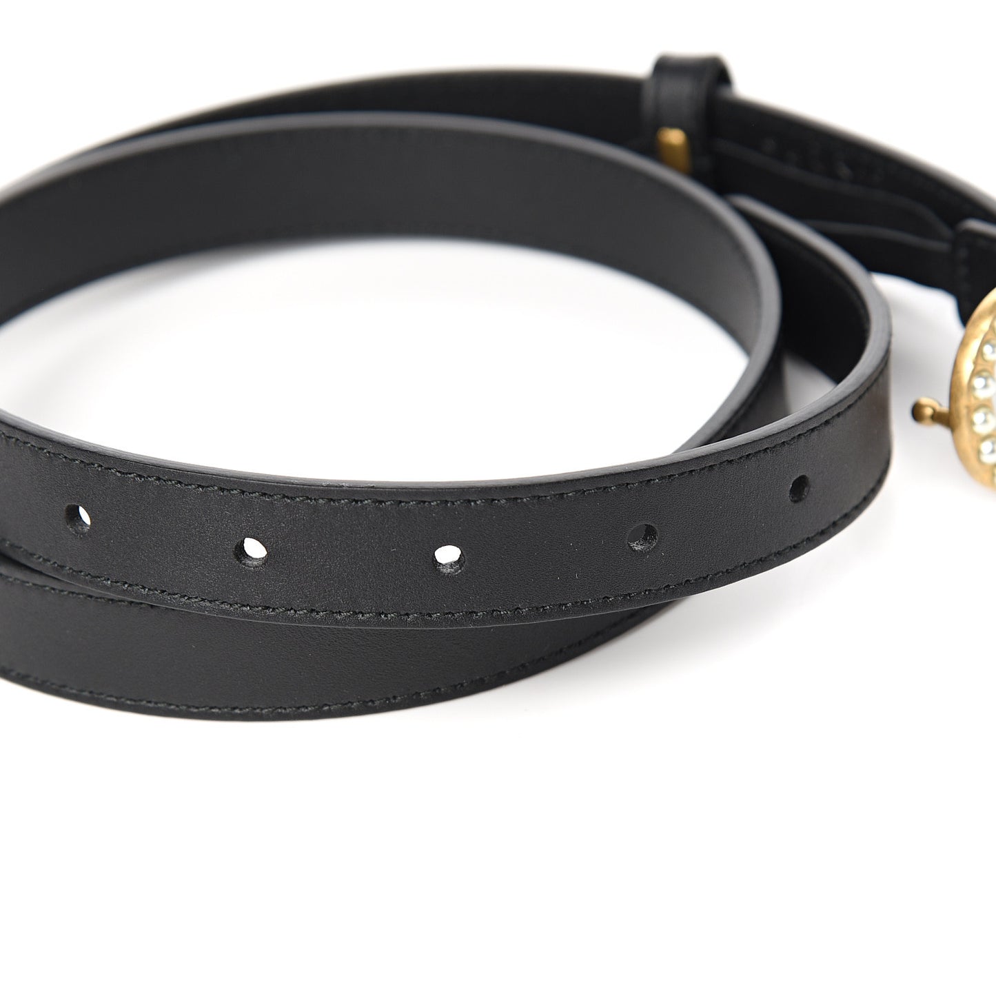 Moon Calfskin Pearl Double G 20mm Belt 80 32 Black Cream