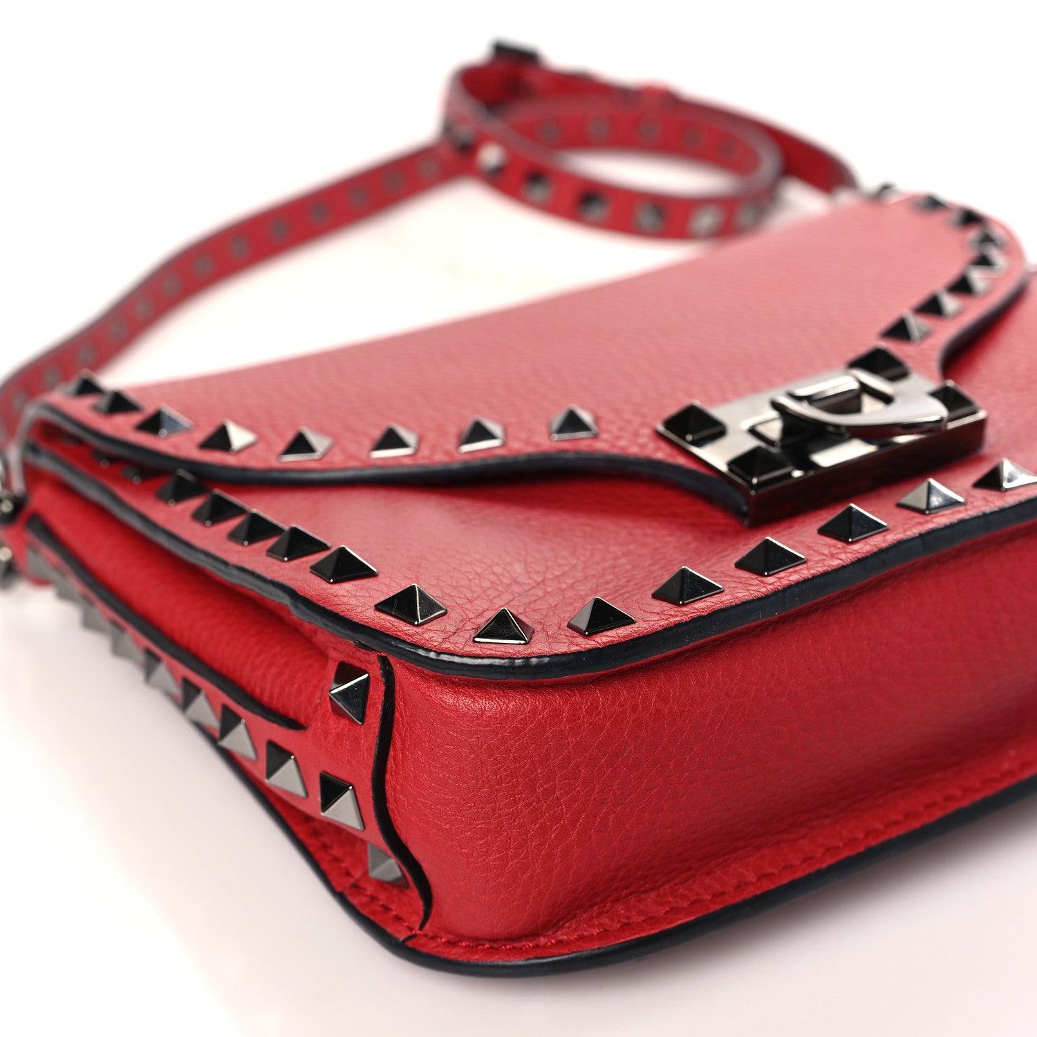 Valentino Garavani Pebbled Calfskin Rockstud Shoulder Flap Messenger Bag Rosso 7 of 8