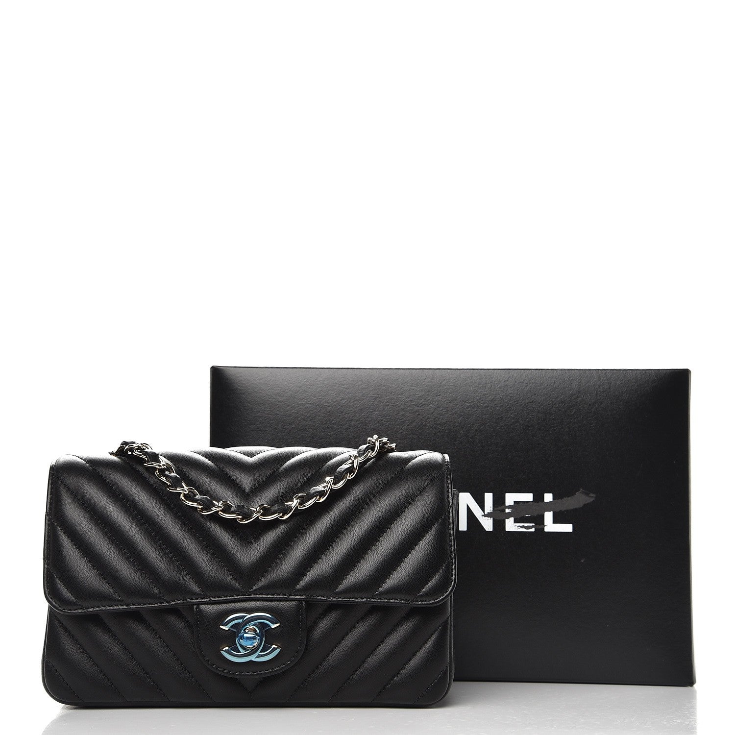 Chanel Lambskin Chevron Quilted Mini Rectangular Flap Black 8 of 8